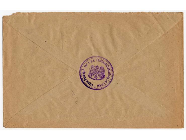 "Deutsche Feldpost 663/8.4.18" (Nazareth) auf portofreiem Dienst-R-Brief (Feldpostnummer 663 im R-Zettel mittig unter Deutsch