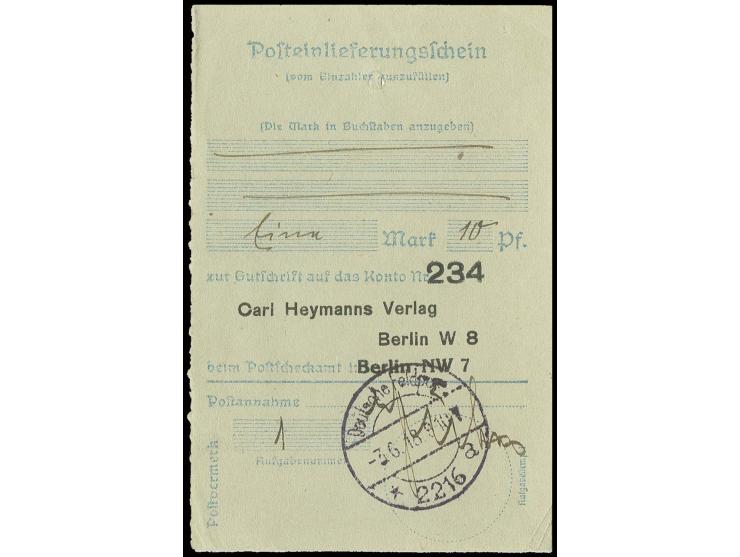 "Deutsche Feldpost 2216/3.6.18" (Konstantinopel) auf Posteinlieferungsschein