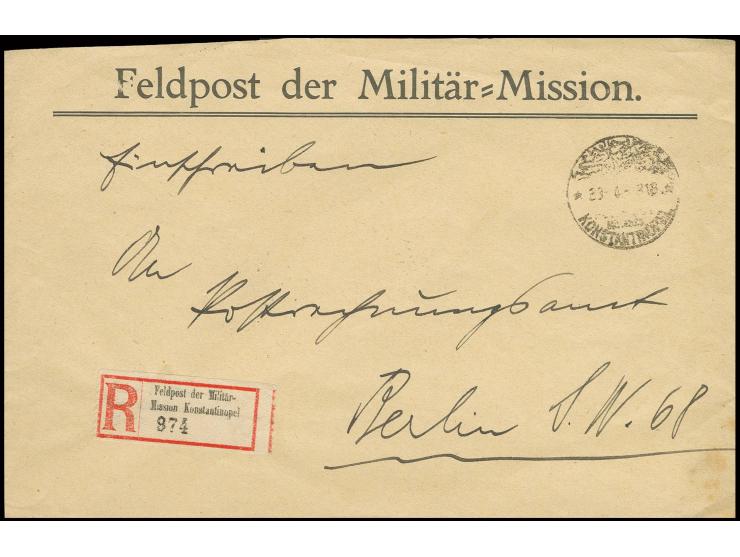 "KONSTANTINOPEL 30.4.18" auf vorgedrucktem Feldpost-R-Brief nach Berlin mit Ankunftsstempel; bei Ahrens auf Seite 24 abgebild