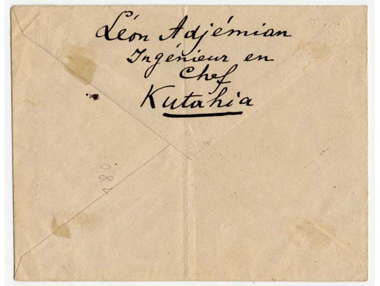 "KUTAHIA 9.7.18" auf Feldpostbrief mit Briefstempel des Straßenbau-Sonderkommandos 1 der Militär-Mission, Umschlag senkrecht 