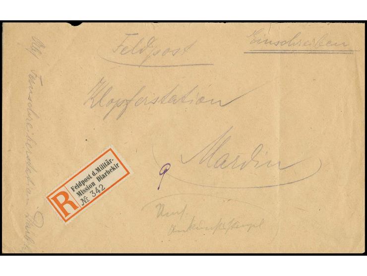 1916, portofreier Dienst-R-Brief von der "Fernschreiberstation Diarbekir" ohne Aufgabestempel, nach Mardin mit Ankunftsstempe