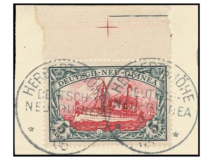 1900, 5 M. mit Oberrand, sauber gestempelt "HERBERTSHÖHE 2/11 05" auf Briefstück, Kabinett (Mi. 600,-)