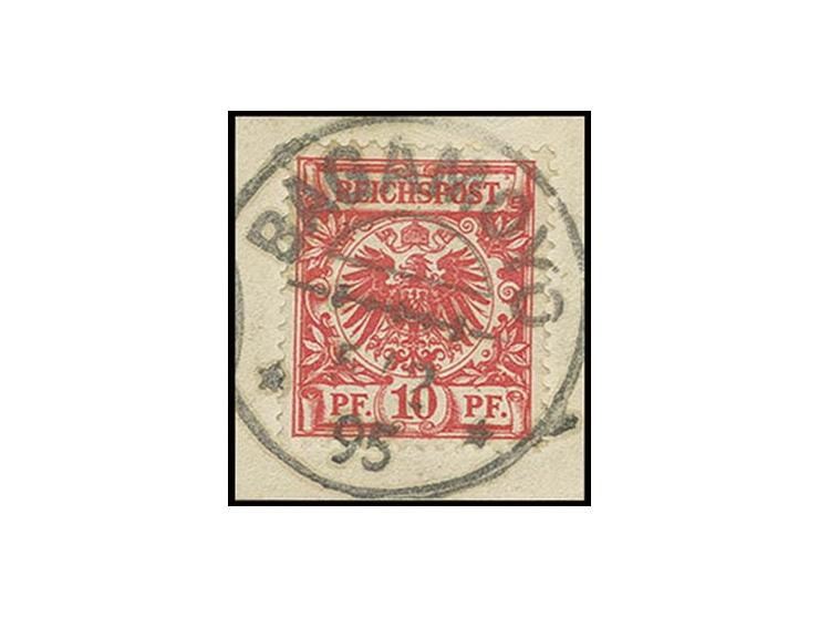 Mitläufer DOA: 10 Pfg. mittelkarminrot mit Stempel "BAGAMOYO 5/2 95" auf Briefstück, Kabinett, Fotoattest Jäschke-L. BPP