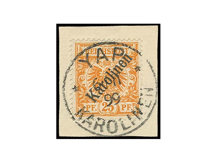 25 Pfg. mit sauberem Stempel "YAP 6/11 99" auf kleinem Briefstück, Kabinett, Fotoattest Jäschke-L. BPP (Mi. 1500,-)