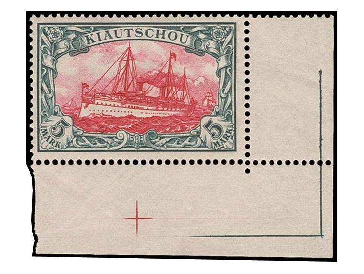 1901, 3 Pfg.-5 M. kpl., dabei 5 M. rechtes unteres Eckrandstück, postfrisch, Kabinett (Mi. 1.600,-)