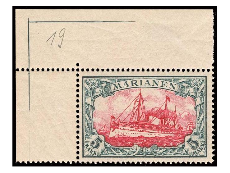 1901, 5 M., linkes oberes Eckrandstück, postfrisch mit Falz im Oberrand, Kabinett (Mi. 500,-)