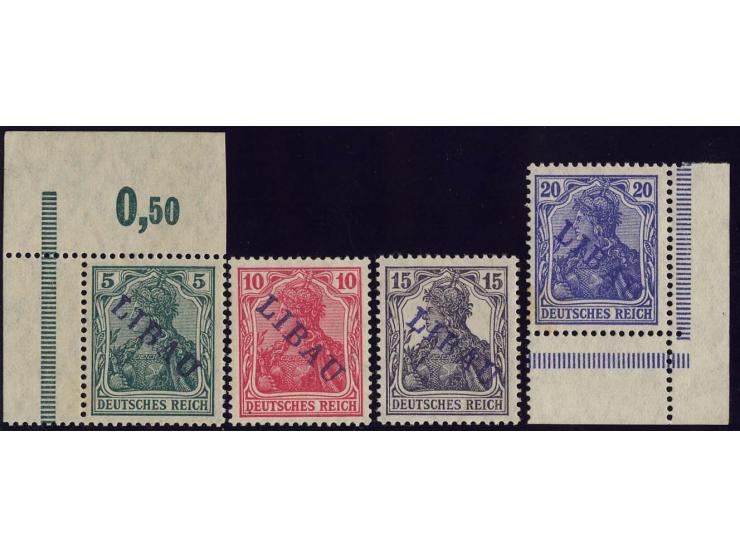 1919, Type I: 5-20 Pfg., dabei 5 Pfg. linkes oberes und 20 Pfg. rechtes unteres Eckrandstück, ungebraucht, teils gering gummi