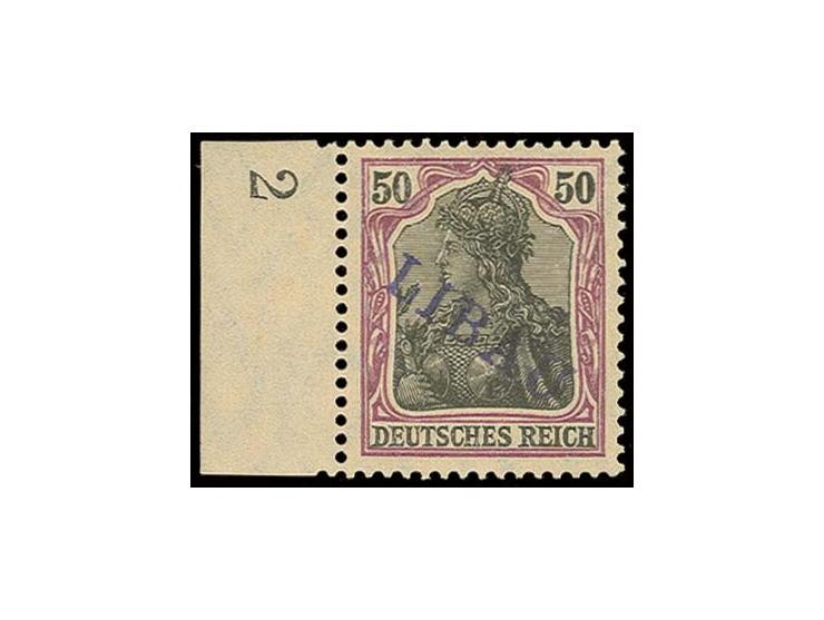50 Pfg., linkes Randstück, ungebraucht, Kabinett, u.a. sign. Mikulski sowie Fotobefund A. Schlegel BPP (Mi. 600,-)