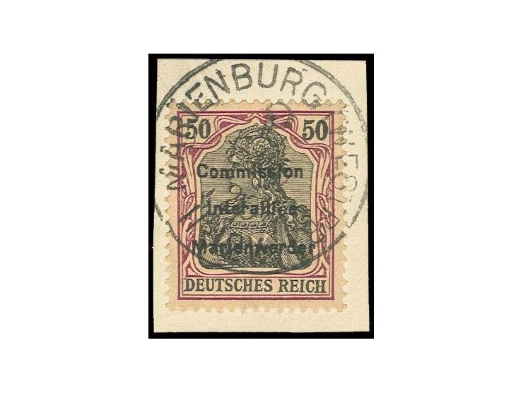 50 Pfg. auf hellchromgelb, sauber gestempelt "MARIENBURG" auf Briefstück, ein Zahn gering verkürzt, Fotoattest Prof. Klein BP