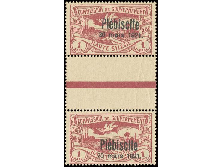1921, Plebiscite 10 Pfg. - 1 M. kpl. in Zwischenstegpaaren, postfrisch, 25 Pfg. und 80 Pfg. am Steg etwas stärker gefaltet, s