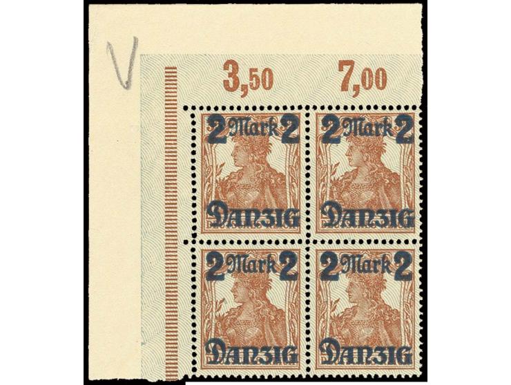 2 M. im linken oberen Eckrand-4er-Block, postfrisch, eine seltene und dekorative Einheit, Kabinett, Fotoattest Gruber BPP