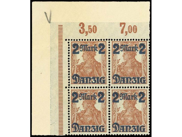 2 M. im linken oberen Eckrand-4er-Block, postfrisch, eine seltene und dekorative Einheit, Kabinett, Fotoattest Gruber BPP