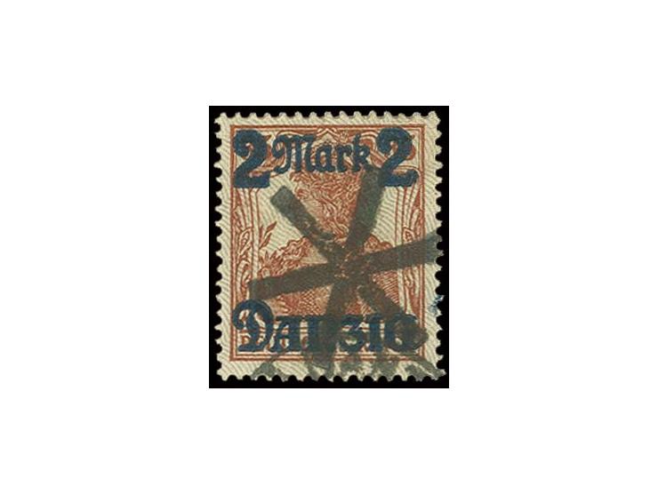 2 M. mit Aufdruckfehler "Bruch durch ZI in DANZIG" und Korkstempelentwertung von Danzig 1, Kabinett, Fotoattest Erdwien BPP (