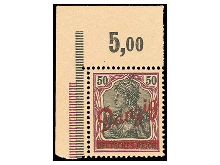 50 Pfg. linkes oberes Eckrandstücl, postfrisch, Kabinett, Fotoattest Gruber BPP