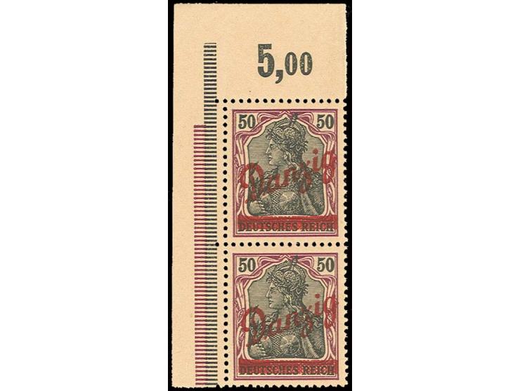 50 Pfg. im senkrechten Paar aus der linken oberen Bogenecke, postfrisch, Kabinett, Fotoattest Gruber BPP