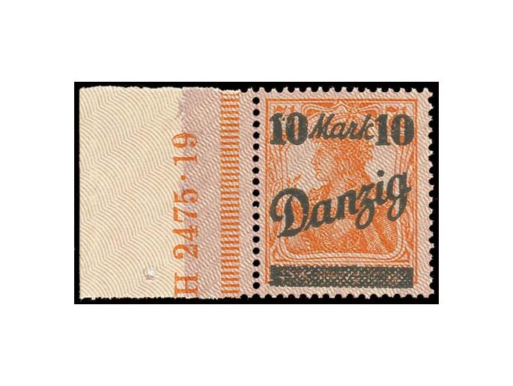 10 M. mit linkem Rand und doppeltem Netzunterdruck, mit HAN "H2475 19", postfrisch, Kabinett