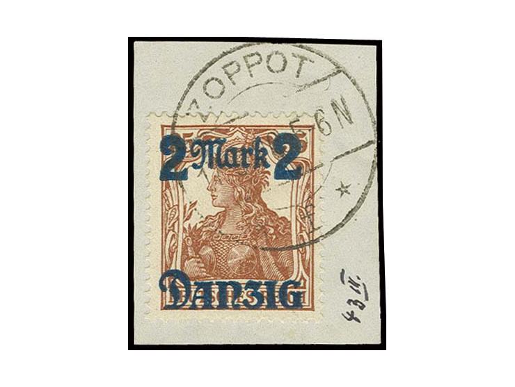 2 M., entwertet mit laut Fotokurzbefund Dr. Oechsner BPP unbestimmbarem Gefälligkeitsstempel auf Briefstück, Kabinett (Mi. 20
