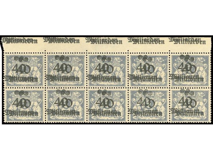 40 Mio. M. mit doppeltem Aufdruck im Oberrand-Zehnerblock, postfrisch, Pracht
