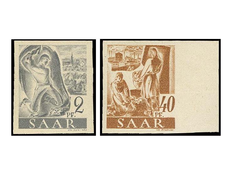 1947, Freimarken 2 Pfg.-1 M. ungezähnt, bis auf 10 Pfg. kpl., dabei 75 Pfg. mit Wz. X, 16 Pfg. ungebraucht und 45 Pfg. Haftsp