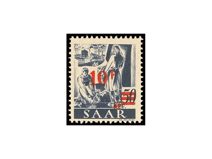 10 Fr. mit Aufdruckfehler "Abstand zwischen Wertangabe 10 und F 1,3 mm", postfrisch, sign. ARGE Saar (Mi. 2000,-)