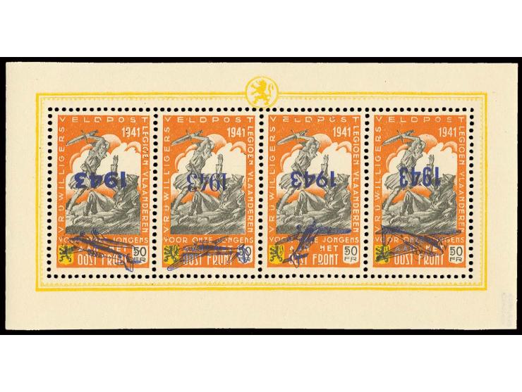 1943, 50 Fr. orange/schwarz/gelb, kompletter Kleinbogen mit kopfstehendem Aufdruck, postfrisch, doppelt sign. Pickenpack unf 