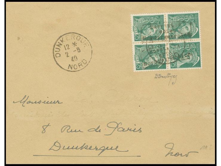 25 C. im Paar mit Stempel "DUNKERQUE 2 -8 40" auf Ortsbrief mit Ank.-Stempel, einwandfrei, Adresse teils unkenntlich gemacht,
