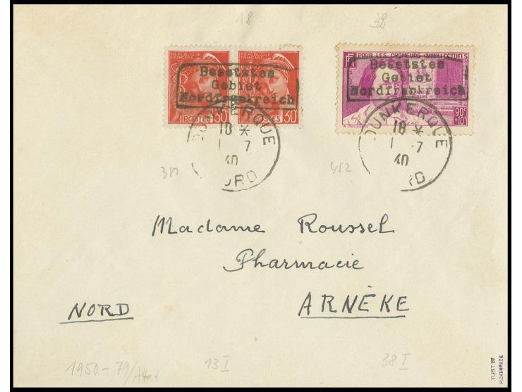 30 C. dunkelkarmin und 90 C. Balzac mit Stempel "DUNKERQUE 1 -7 40" auf Brief nach Arneke mit Ank.-Stempel, leicht gebräunt s
