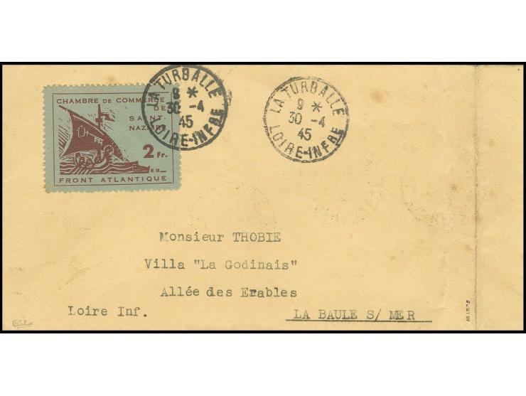 2 Fr. mit Stempel "LA TURBALLE 30 4 45" auf Brief nach La Baule, Brief zweimal senkrecht gefaltet, sign. Calves und Tust BPP