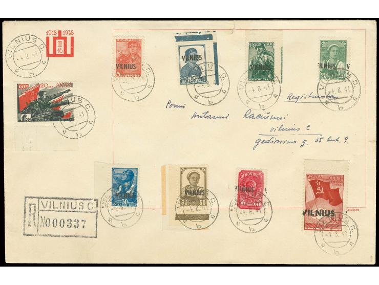 VILNIUS: 1941, 5 K. - 1 R. kpl. auf R-Brief von "VILNIUS 4.8.41" mit  Ankunftsstempel, Brief oben minimaler Einriss, sonst gu