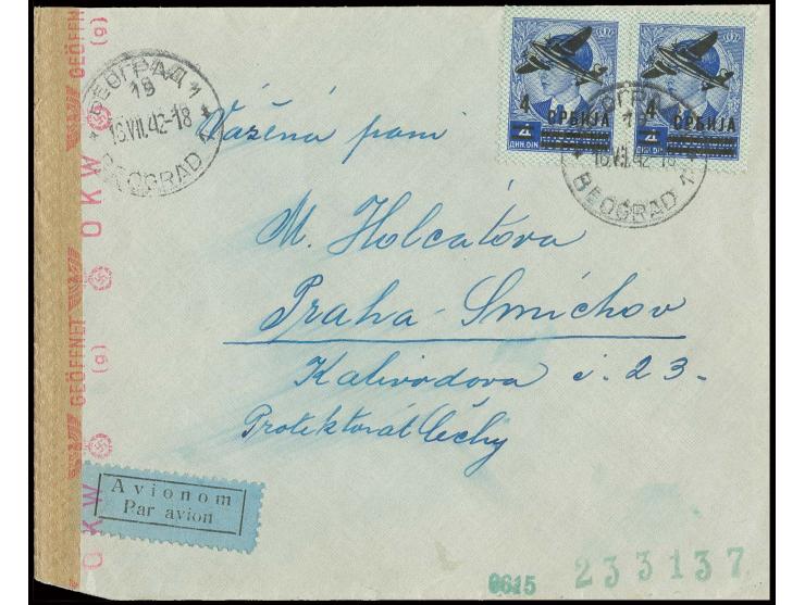 1942, Flugpost 4 Din. im waagerechten Paar auf Luftpost-Brief von "BEOGRAD 16.7.42" mit OKW-Zensur nach Prag, Adresse minimal