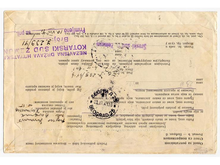 1941, Jugoslawien 50 Pa. und 1 Din. (3) auf portopflichtigem Dienstbrief von "ZEMUN 7.5.41 mit Zensur-Ra2 nach Beograd mit An