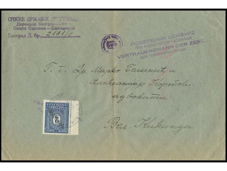 2 Din. mit Stempel "VLEKIKI KIKINDA..3.42" auf portofreiem Dienstbrief der serbischen Eisenbahn von Belgrad mit zweisprachige