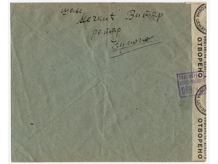2 Din., 2 Stück mit Stempel "PETROVGRAD 27.3.42" auf unfrankiertem Brief von "KUMANE  25.3.42" mit Zensur-Ra3 und Verschlussz