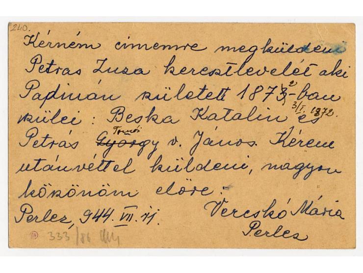 1943, 0,50 Din. als Freimarke verwendet auf Ganzsache 1,50 Din. von "PERLEZ 11.7.41" mit Zensur nach Padina, reiner Bedarf