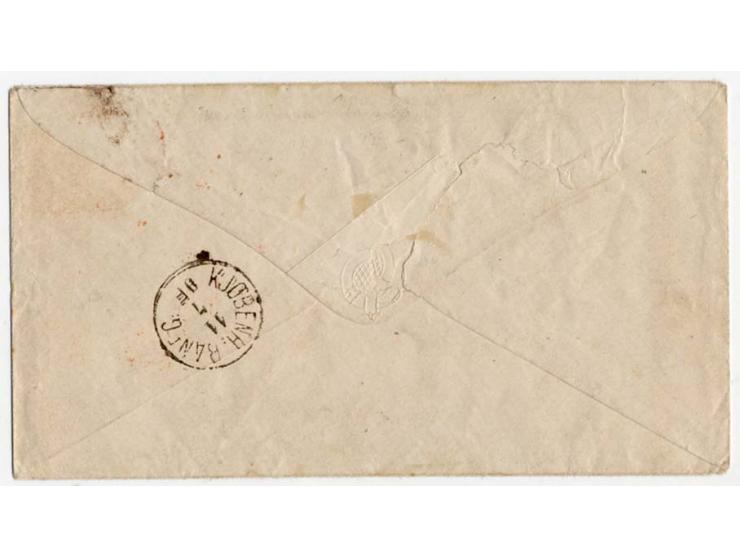 1 Gr. karminrosa mit klarem EKr. "STETTIN 10 7 72" in Kombination mit rotem Franko-Stempel "STETTIN F. L2. / 10 7 72" auf Bri
