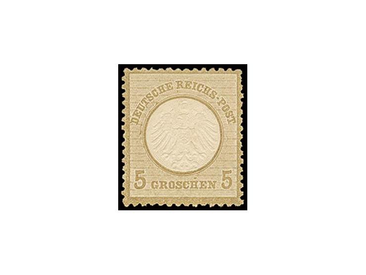 5 Gr. ockerbraun, gut geprägt und farbfrisch und bis auf einen kürzeren Zahn üblich gezähnt, postfrisch, sehr seltene Marke, 