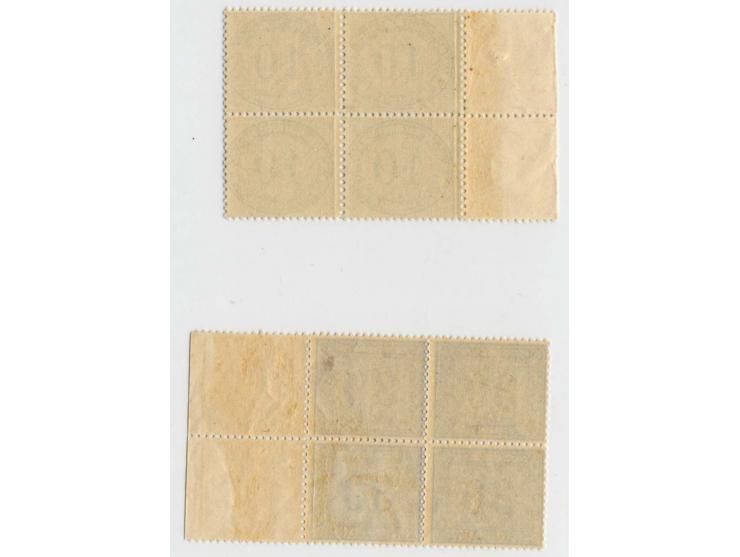 10 Gr. graubraun und 30 Gr. ultramarin jeweils im postfrischen 4er-Block, 30 Pfg. ein Wert herstellungsbedingte gummischwache
