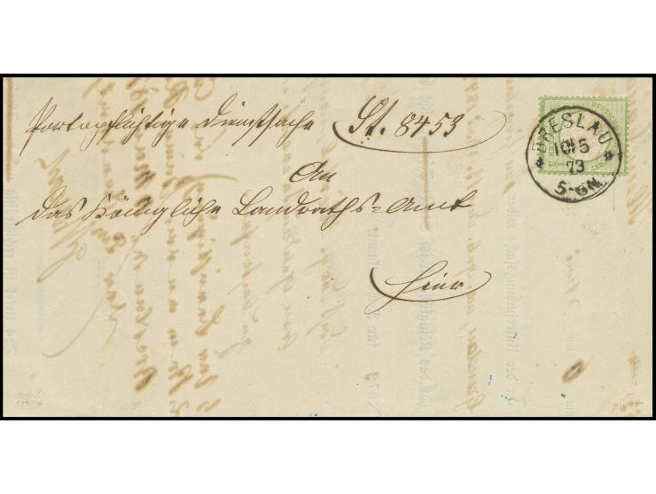 1/3 Gr. gelblichgrün als seltene Einzelfrankatur auf Ortsfaltbrief von "BRESLAU 10/5 73", leichte Patina