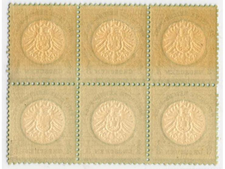 1/3 Gr. dunkelgrün in tiefer Nuance und hervorragend geprägt im waagerechten 6er-Block, postfrisch, obere Marken leichte Gumm