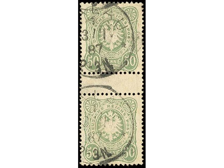 50 Pfg. lebhaftolivgrün im senkrechten Zwischenstegpaar, gestempelt, sign. Wiegand BPP (Mi. 600,-)