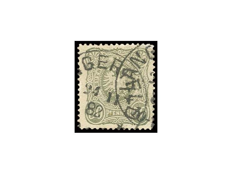 50 Pfg. grünlichgrau, Barmer Postfälschung mit sauberem Stempel "LANGERFELD 24.11.82", im UV-Licht leichte Blaufluoreszenz, a