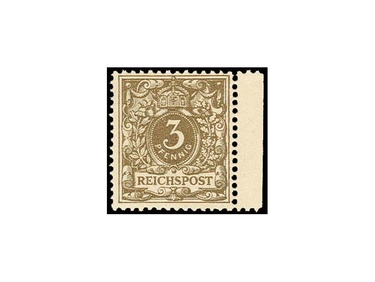 3 Pfg. braun, postfrisches rechtes Randstück, Kabinett, sign. Zenker BPP (Mi. 400,-)