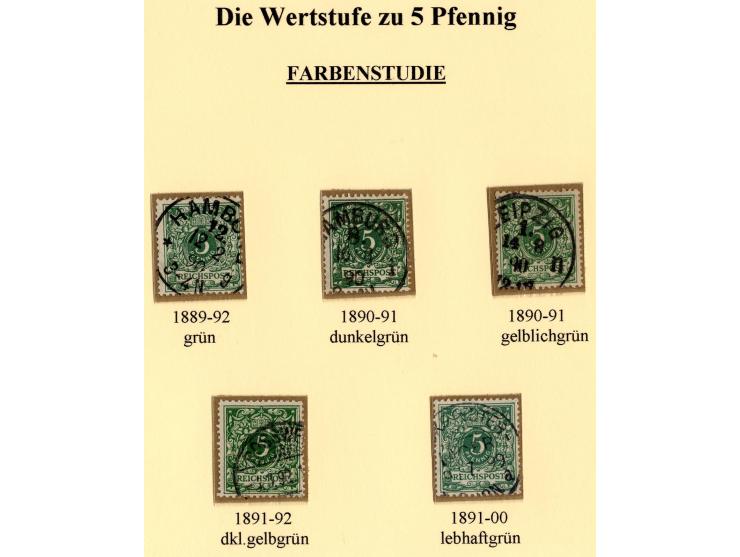 3 Pfg. gelbbraun bis 50 Pfg. lebhaftrotbraun, alle Farben kpl. sauber gestempelt, dabei 50 Pfg. bräunlichkarmin (UV weinrot) 