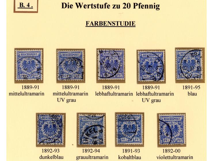 3 Pfg. gelbbraun bis 50 Pfg. lebhaftrotbraun, alle Farben kpl. sauber gestempelt, dabei 50 Pfg. bräunlichkarmin (UV weinrot) 