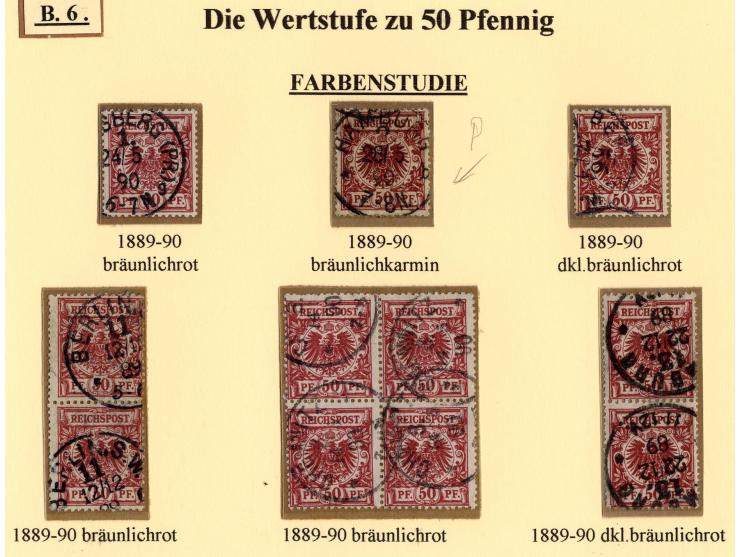3 Pfg. gelbbraun bis 50 Pfg. lebhaftrotbraun, alle Farben kpl. sauber gestempelt, dabei 50 Pfg. bräunlichkarmin (UV weinrot) 