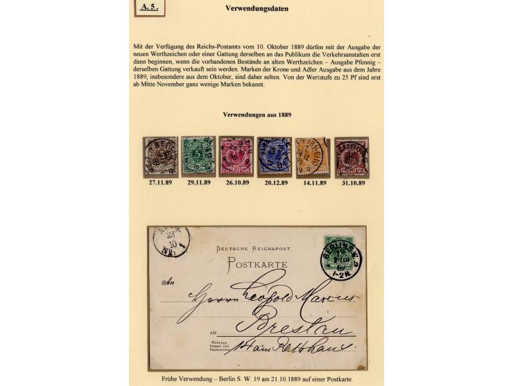 3 Pfg. braun bis 50 Pfg. bräunlichrot, alle 6 a-Werte mit klaren Stempeldaten von Oktober und November 89, dazu 5 Pfg. mit kl