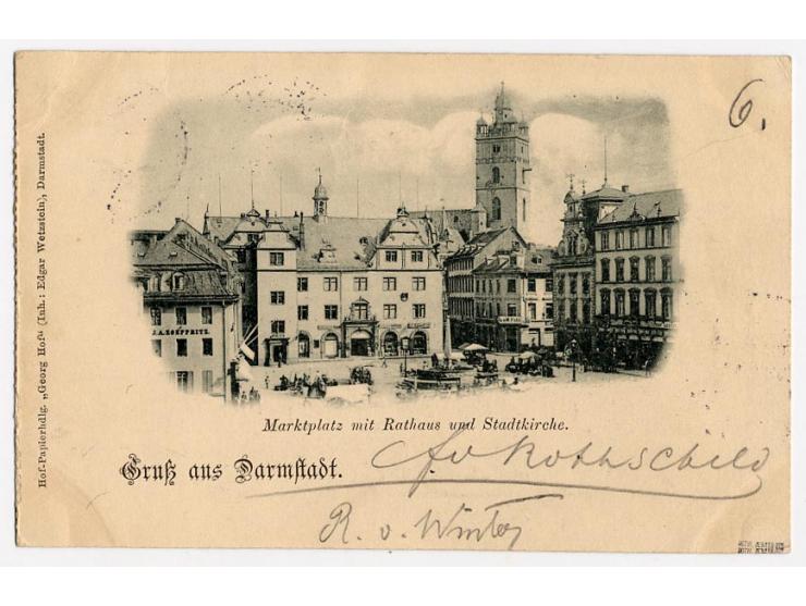 3 Pfg. graubraun im senkrechten Zwischenstegpaar, sauber gestempelt "DARMSTADT 8.6.97" auf  Ansichtskarte nach Karlsruhe, sig