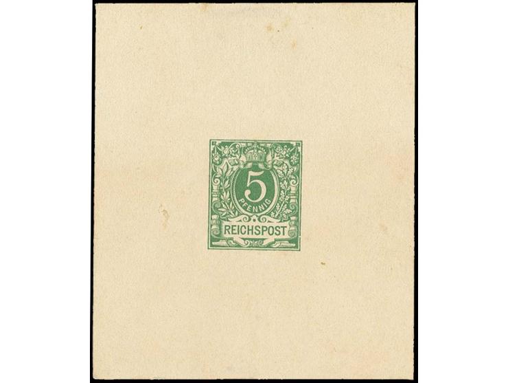 5 Pfg. grün, Stempelabzug auf ungummiertem Papier in kleinem Blockformat, ungezähnt, leichte Patina, sign. Ludin BPP