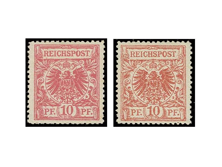 Fälschungen zum Schaden der Post: Höchster Postfälschung 10 Pfg. karminrosa und 10 Pfg. bräunlichrot, (1. und 2. Auflage)  un