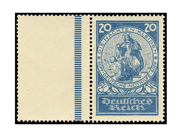 1924, Nothilfe 20 Pfg. mit durchgezähntem Leerfeld links, außerordentlich selten, Pracht, Fotobefund H.-D. Schlegel BPP